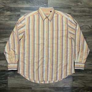 Robert Graham Striped Floral Paisley Shirt Men's XL Flip Cuff Ribbon Embroidered